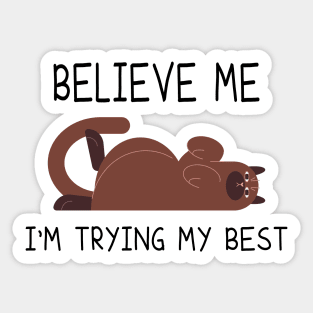 believe me I'm trying my best, Cute Joke cats, Cat Lover Tee, Funny Cat Tee ,Funny Lazy Cat Lover Sticker